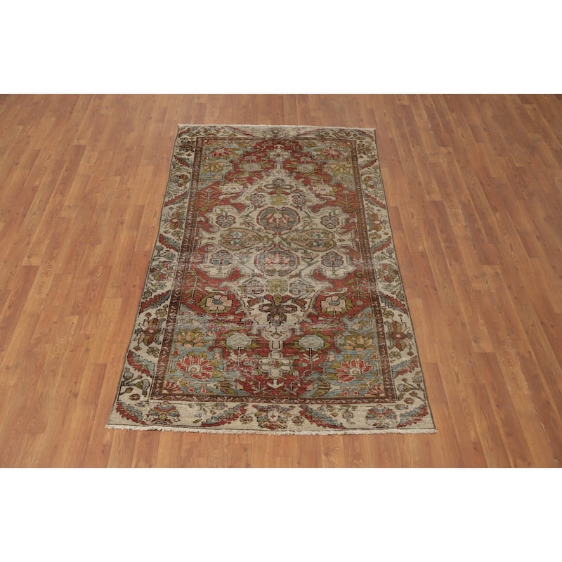 Hand Knotted Oriental 100% Wool Carpet Traditional Floral Beige & Ivories Bakhtiari Area Rug - 6' 9'' X 3' 10''