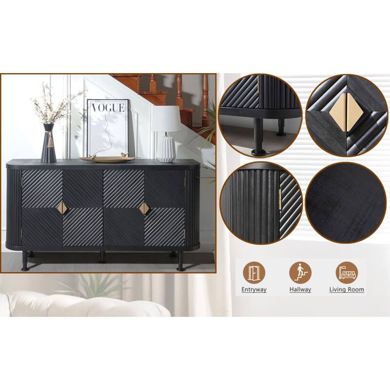 Roomfitters Accent Storage Cabinet, Modern Black Buffet Cabinet with 4 Doors and Adjustable Shelves for Entryway or Living Room