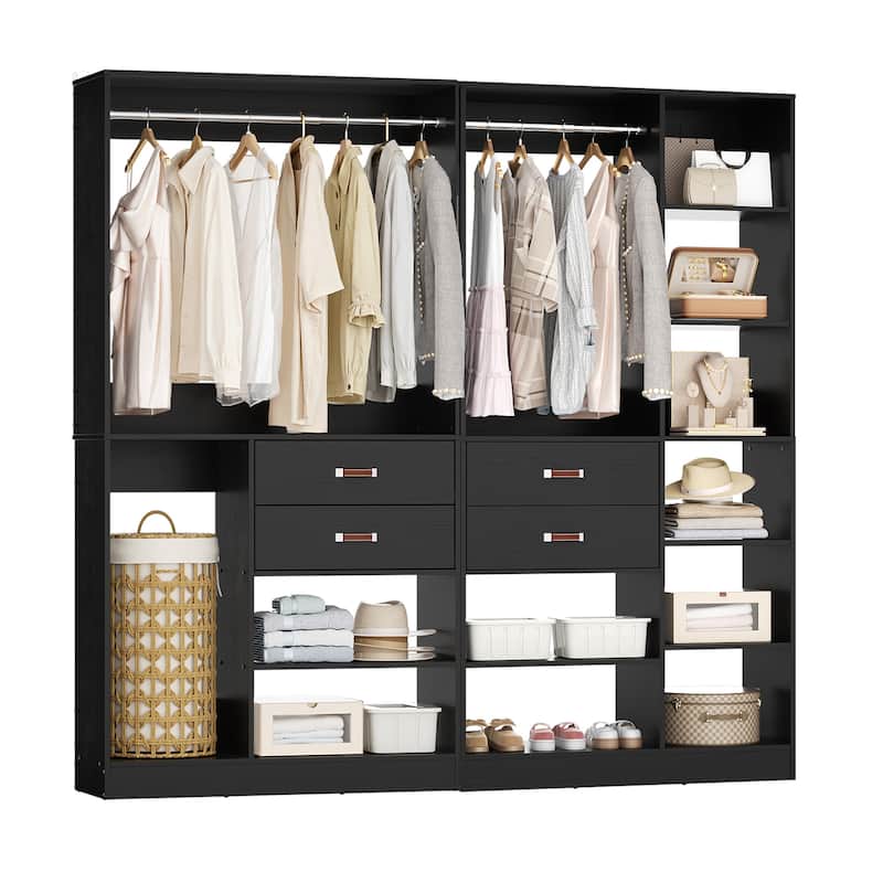 80''W Set of 2 Freestanding Closet System with Drawers, Reversible Wardrobe for Walk-in/ Reach-in Closet