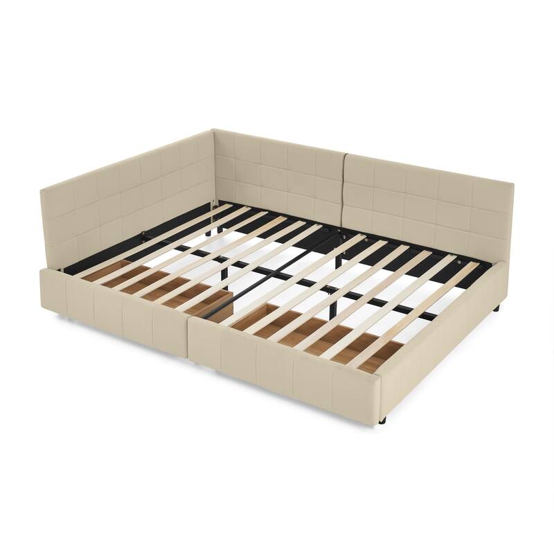 Full Size Storage Upholstered Tufted Bed Frame, Sofa Bed Frame With Comfortable Backrest And Armrests