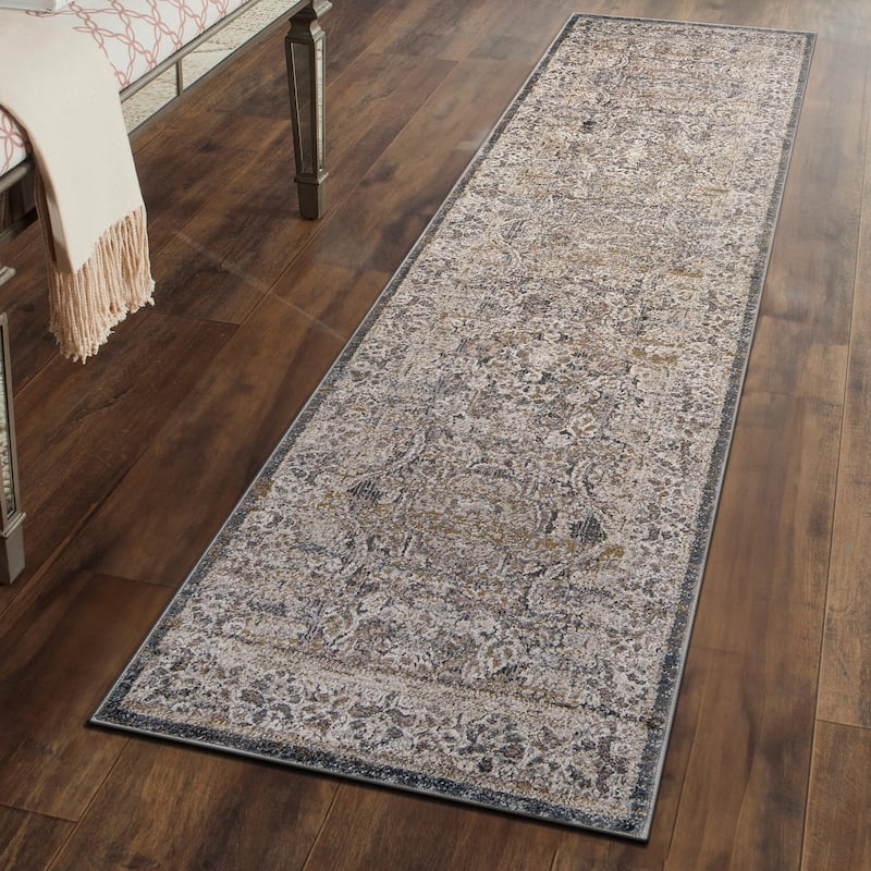 World Rug Gallery Vintage Border Stone Gray Indoor High-Low Area Rug - 2'3" x 8'