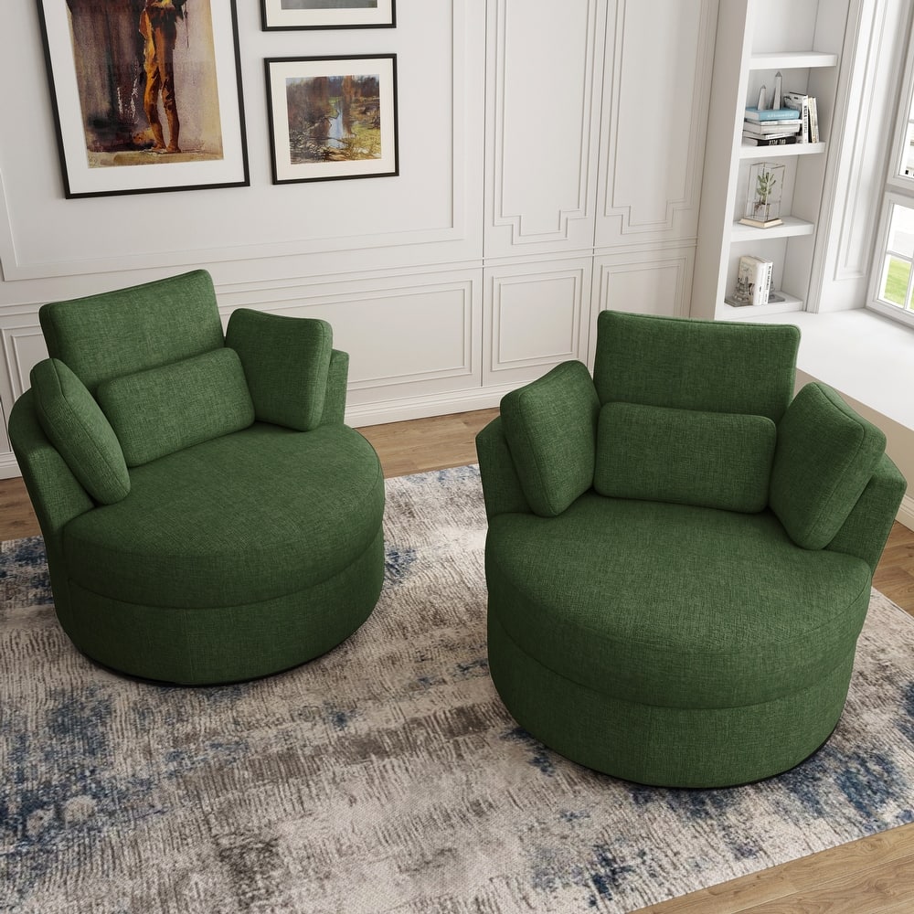 Upholstered Swivel Barrel Armchair with Storage Ottoman (Set of 2)