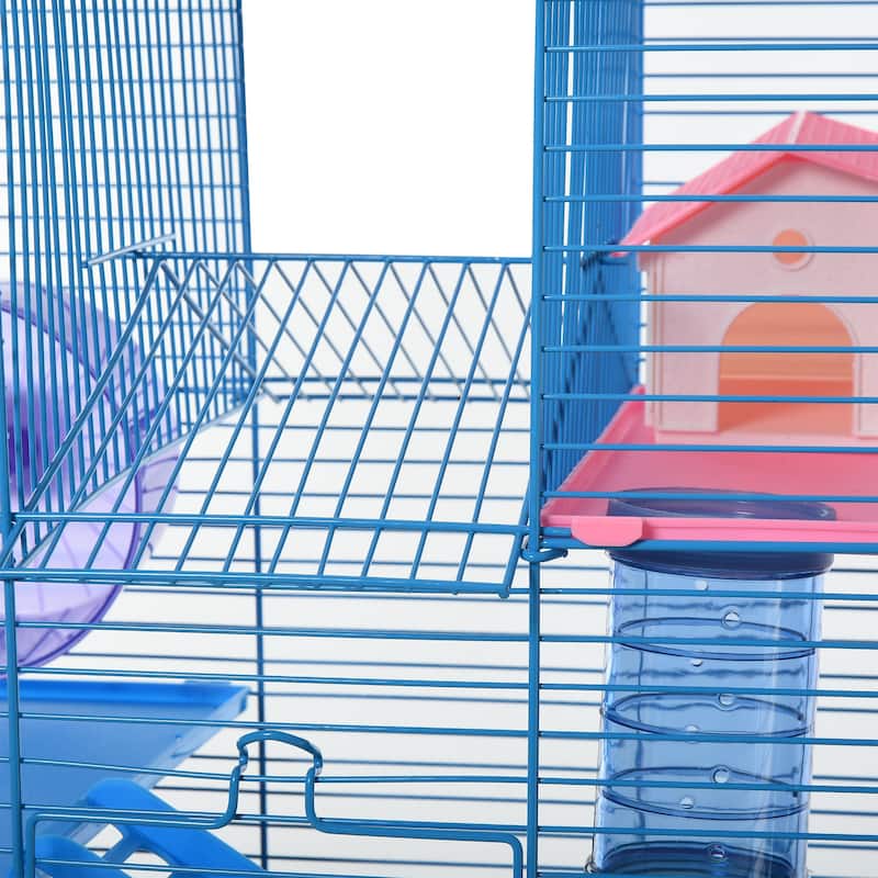 PawHut 5 Tiers Hamster Cage Animal Travel Carrier Habitat with Exercise Wheels Tube Water Bottle Dishes House Ladder - Multi