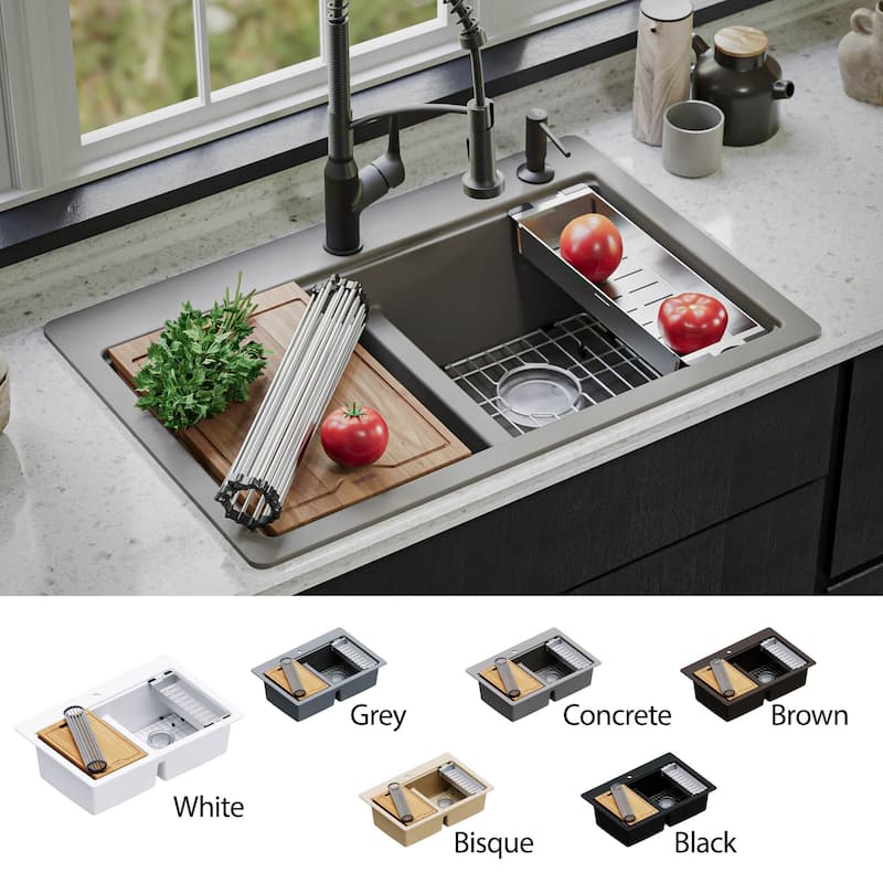 Karran USA QTWS-880 33" Drop In Double Basin Quartz Composite Kitchen