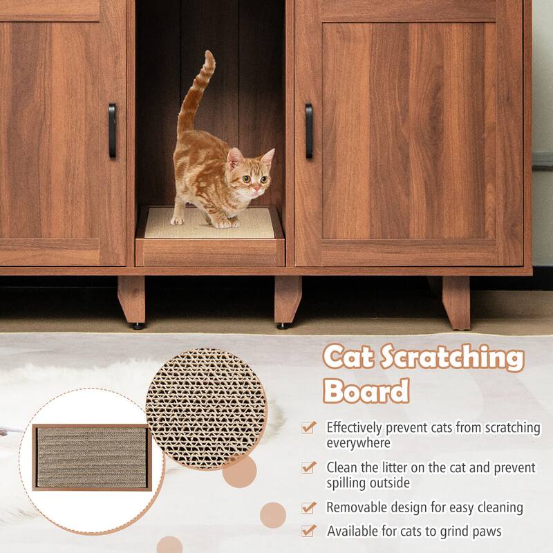 Gymax Cat Litter Box Enclosure Hidden Cat Washroom w/ 2 Doors