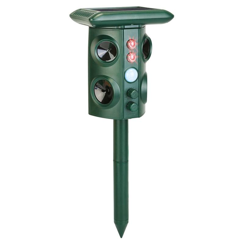 Solar Ultrasonic Animal Repeller Solar Powered Repellent Chaser w/ IP54 Waterproof Sound Flashing Light