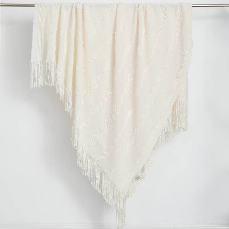 Decorative Throw Blanket - 50x60in Soft Knit with Delightful Fringe Edges for a Sophisticated and Cozy Touch to Your Home