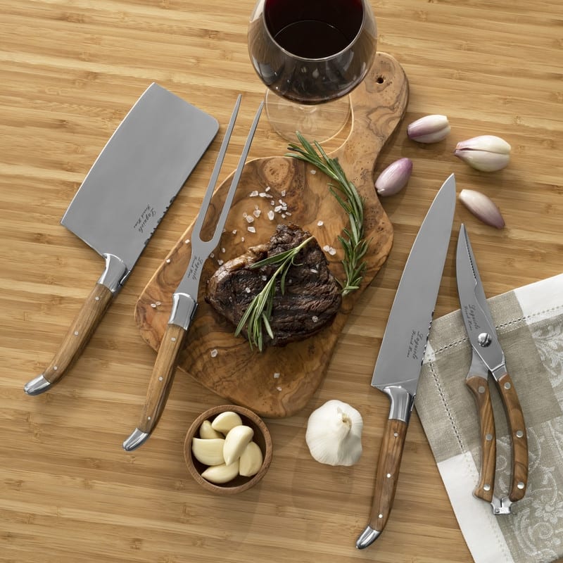 French Home 4-Piece Connoisseur Laguiole Professional Chef Knife Set with Olive Wood Handles