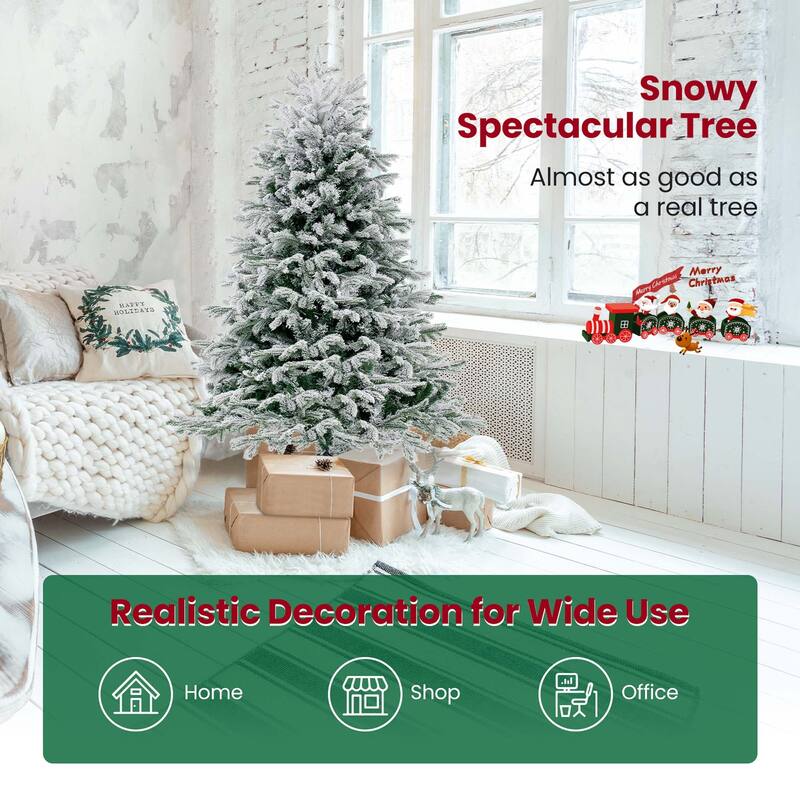 Costway 4.5 FT/6FT/7FT Pre-Lit Christmas Tree Snow Flocked Hinged Xmas