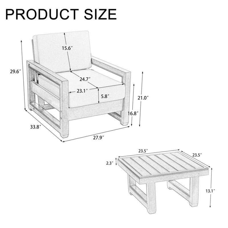 3-Piece Teak Wood Chair Outdoor Patio Conversation Set with Table