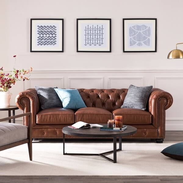 Shop Black Friday Deals On Copper Grove Kasama Chesterfield Chestnut Leather Sofa 95 W X 40 5 D X 30 5 H Overstock 30269647