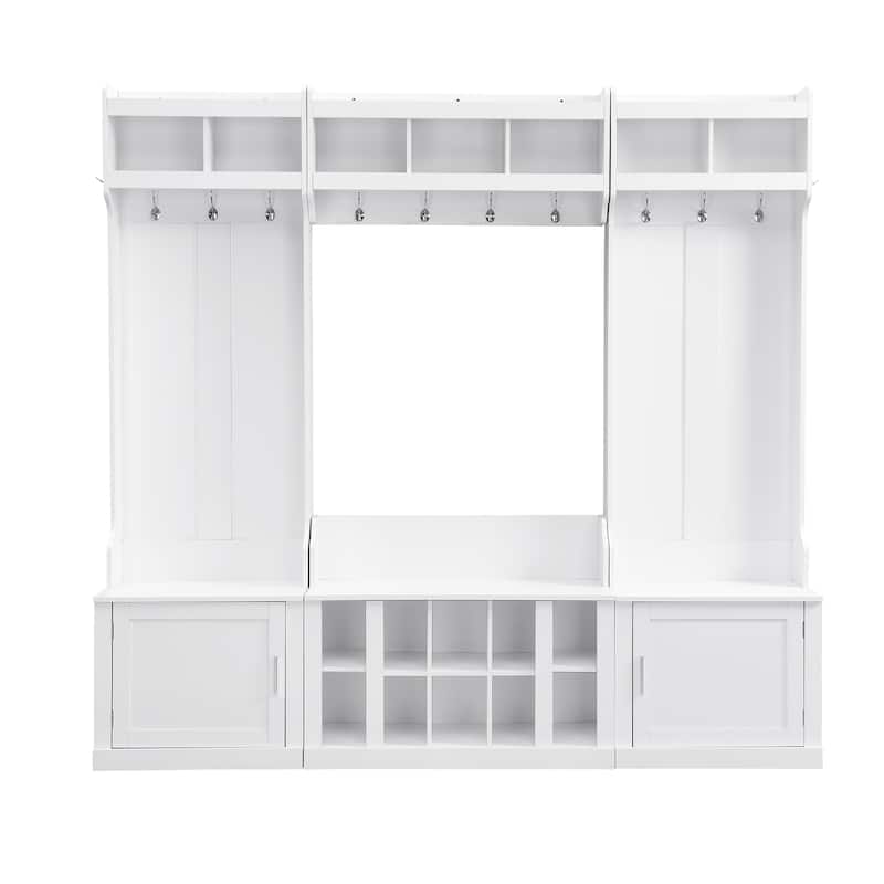 Wide Design Hall Tree with Storage and Bench, 4-IN-1 Multi-functional Entryway Bench with Coat Rack and Shoe Cubbies