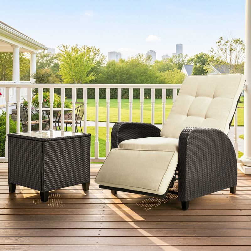 Adjustable Outdoor Recliner Lounge Chair with Storage Side Table and Weather-Resistant Cushions