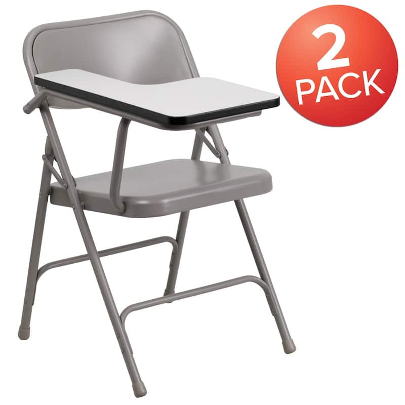 2 Pack Premium Steel Folding Chair with Right Handed Tablet Arm - 19.75"D x 18.5"W x 30"H