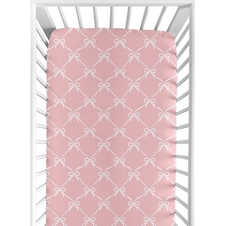 Sweet Jojo Designs White and Pink Bows Girls Fitted Crib Sheet - Blush Bow for the Shabby, Ballet, Princess Ballerina Collection