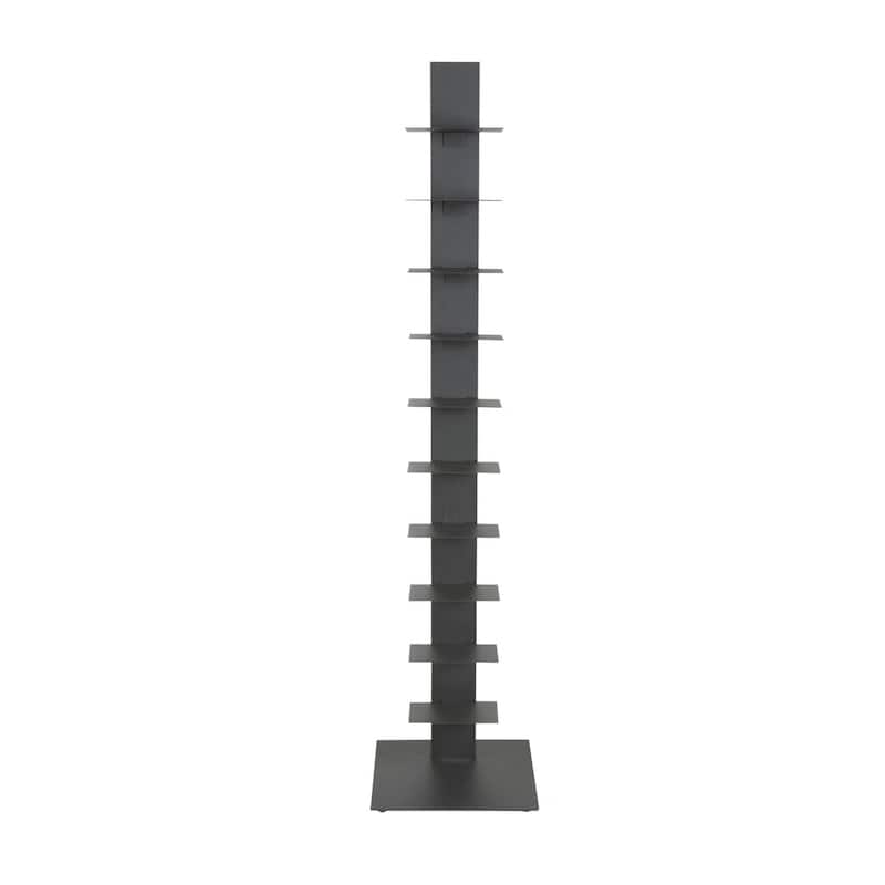 HomeRoots 60" Dark Gray Metal Ten Shelf Modern Tower Bookcase - 13.78" W x 59.85" H x 13.78" D