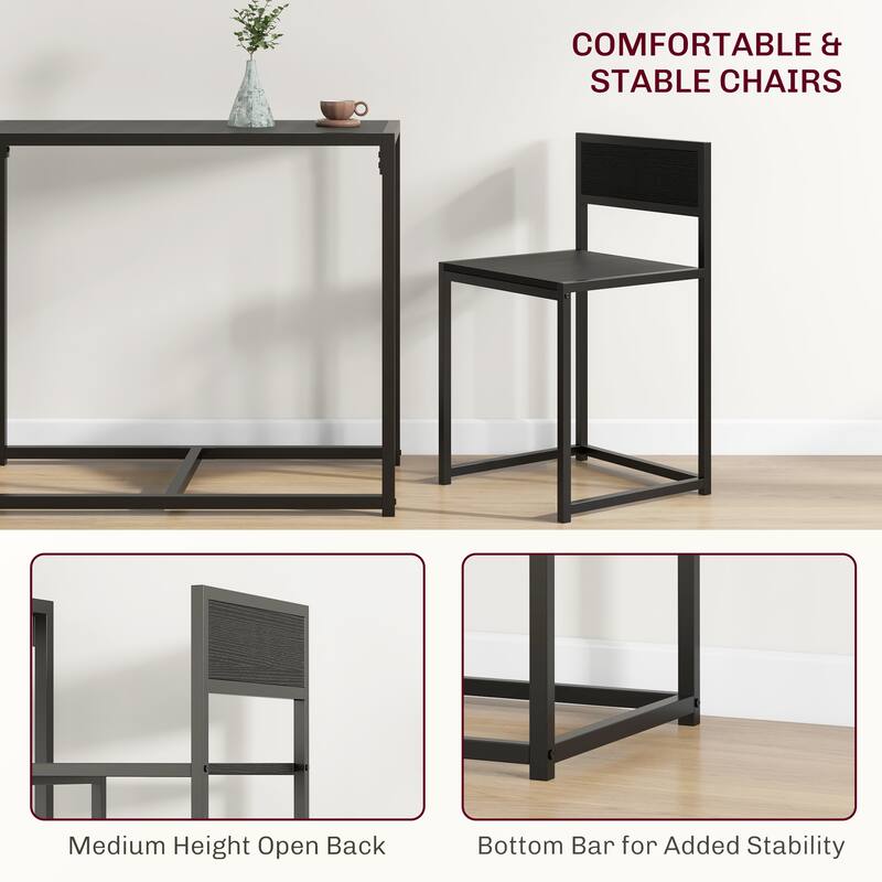 Modern Style 3-Piece Dining Set with Rectangular Footrest Table and 2 Steel Open Back Dining Chairs