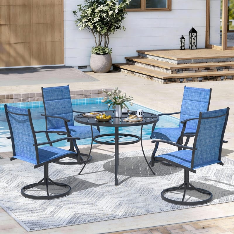 Patio Dining Set, Outdoor Dining Table and Chairs Set with Textilene Chairs, Adjustable Umbrella Hole for Garden, Backyard