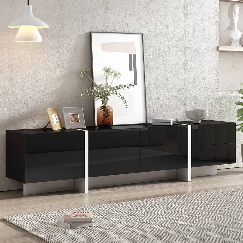 TV Console Table for TVs Up to 80", Modern TV Cabinet with High Gloss UV Surface