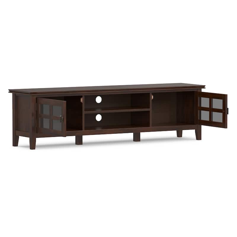 WYNDENHALL Stratford SOLID WOOD 72" Wide Transitional TV Media Stand in Russet Brown For TVs upto 80" - 16.5" D x 72" W x 20" H