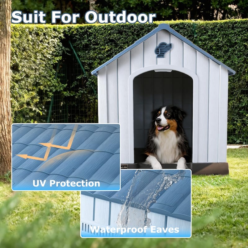 BOSSIN Insulated Dog House, Outdoor & Indoor Use with Elevated Floor, Waterproof & Durable Plastic Design for All Size Dogs