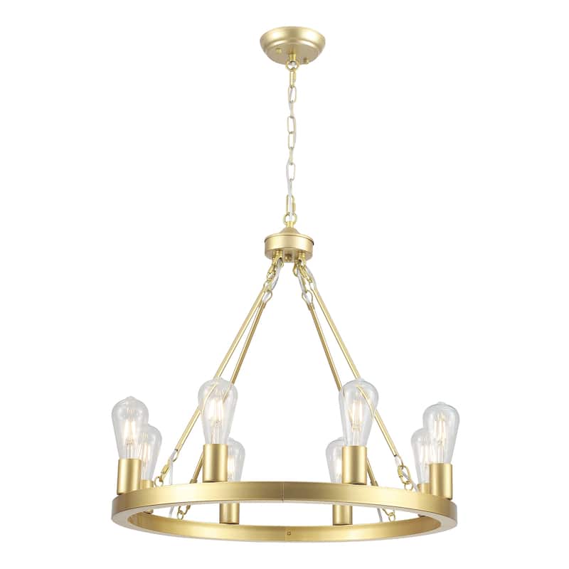 8-Light Circle Wagon Wheel Farmhouse Foyer Chandelier Linear Island Chandelier Lighting for Dining Room - Gold
