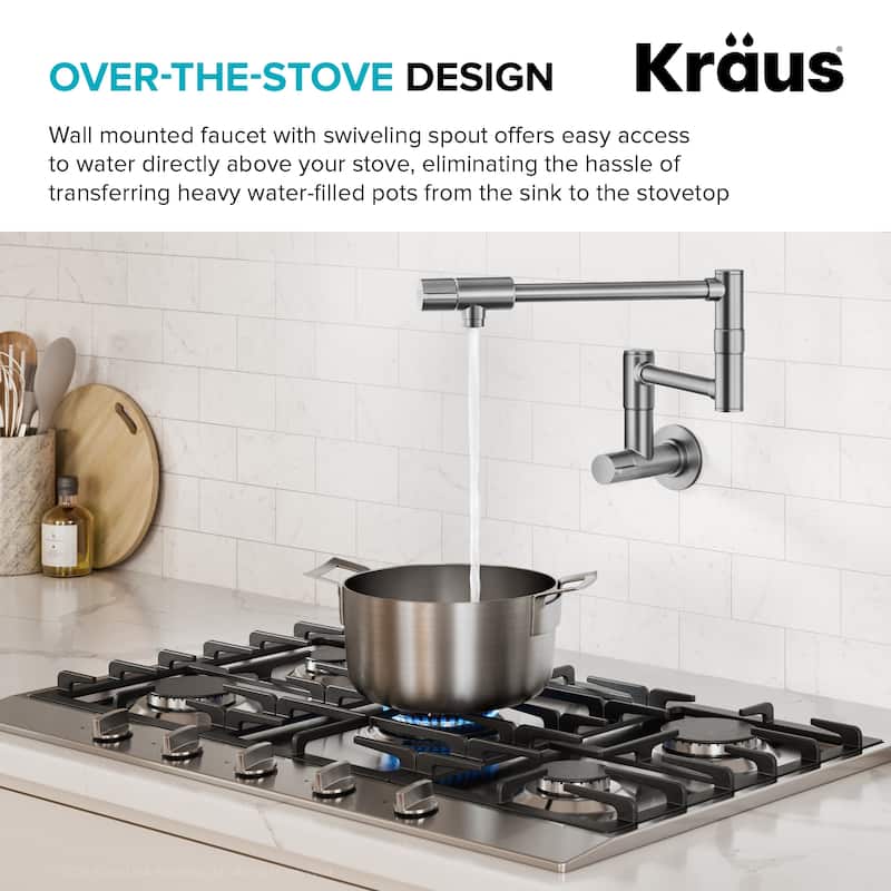 KRAUS Bolden 2 Handle Wall Mount Pot Filler Faucet w/ Retractable Arm