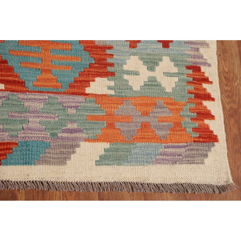 Kilim Reversible Oriental Area Rug Hand-Woven Multi-Color Wool Carpet - 5'0"x 6'4"