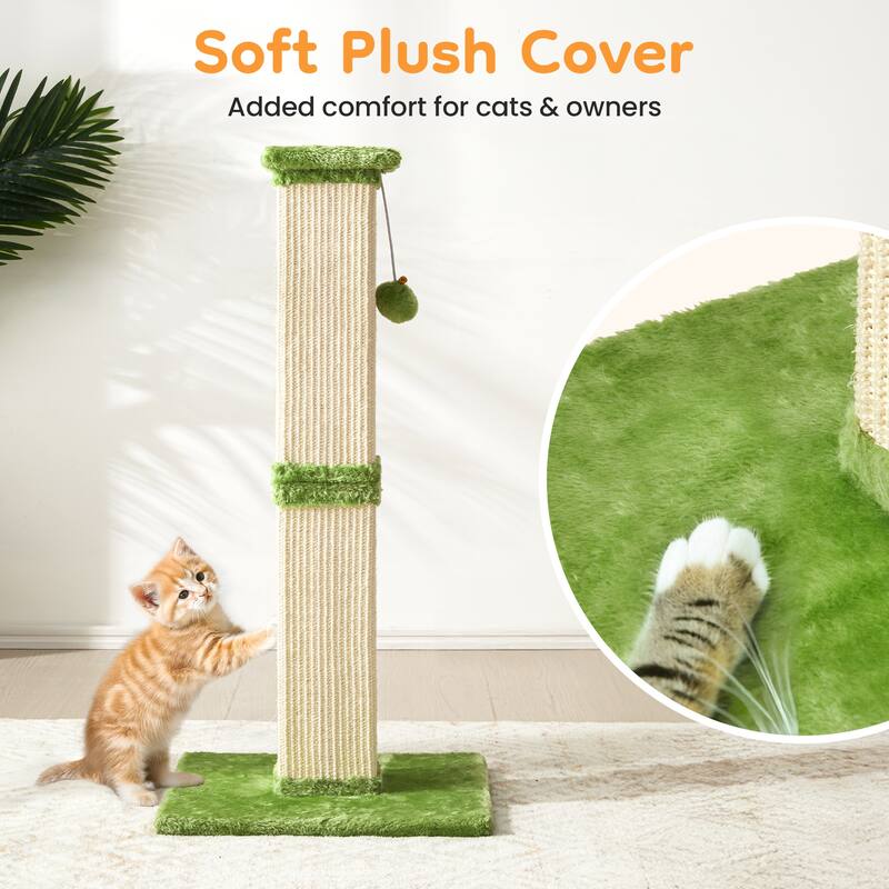 32" Tall Cat Scratching Post with Hanging Ball Toy, Sisal Scratch Post for Large Cats & Kittens