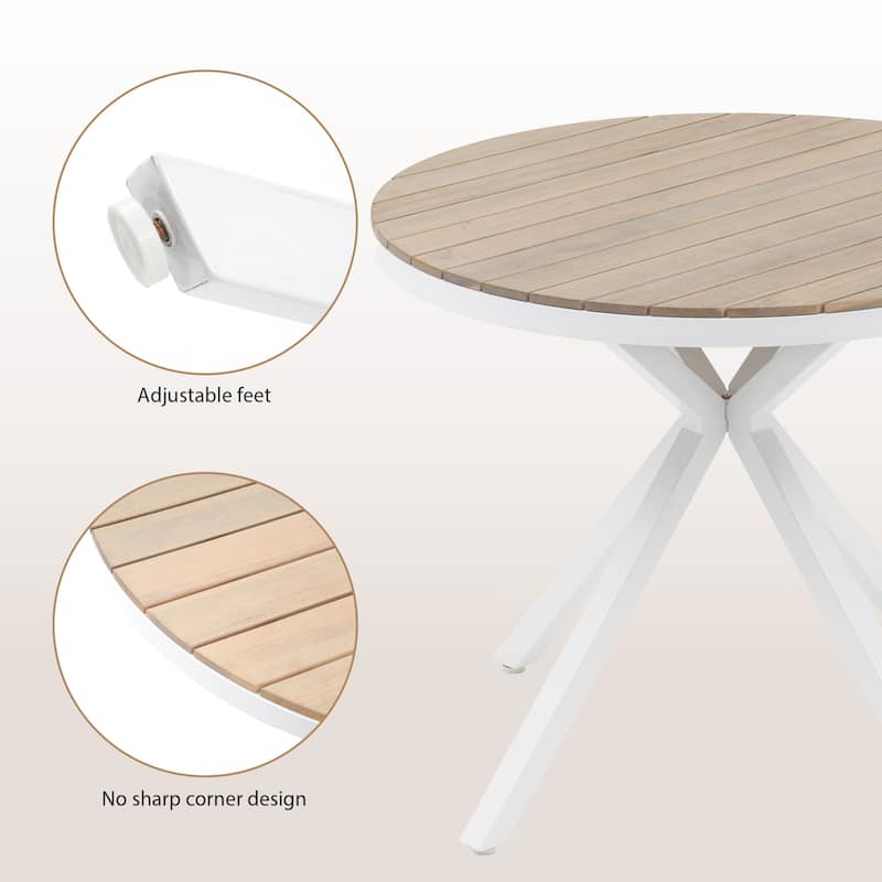 Acacia Wood Outdoor Dining Set - Round Table with 4 Metal Frame Rope Chairs