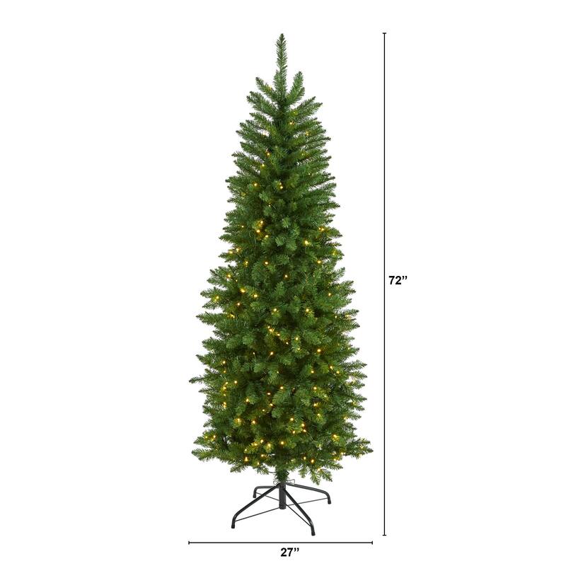 6' Slim Green Mountain Pine Christmas Tree with 250 Clear LED Lights