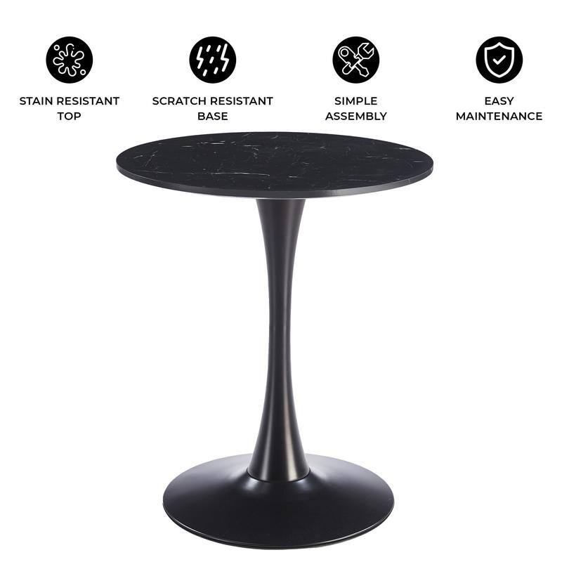 Bristol Modern Solid Wood Top Dining Table with Powder Coated Stainless Steel Pedestal Black Base for Home Kitchen or Restaurant