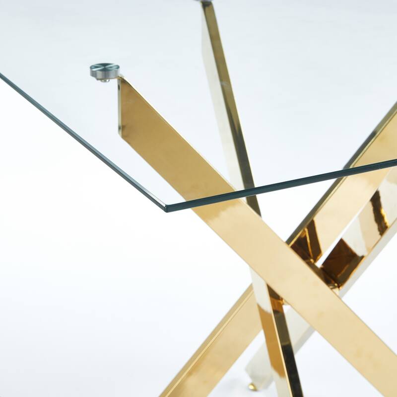 Modern Square Glass Dining Table for 4, Kitchen Table with Tempered Glass Top & Chrome Metal Legs for Dining Room, Living Room