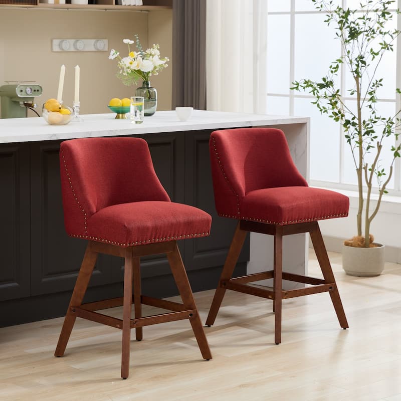 Counter Height Swivel Barstools, 26" H Seat Height Upholstered Bar Stools, Set of 2