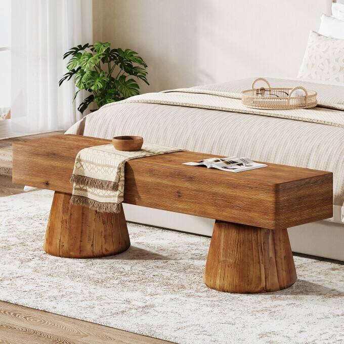 47" Solid Wood Entryway Shoe Bench, Farmhouse End of Bed Bench