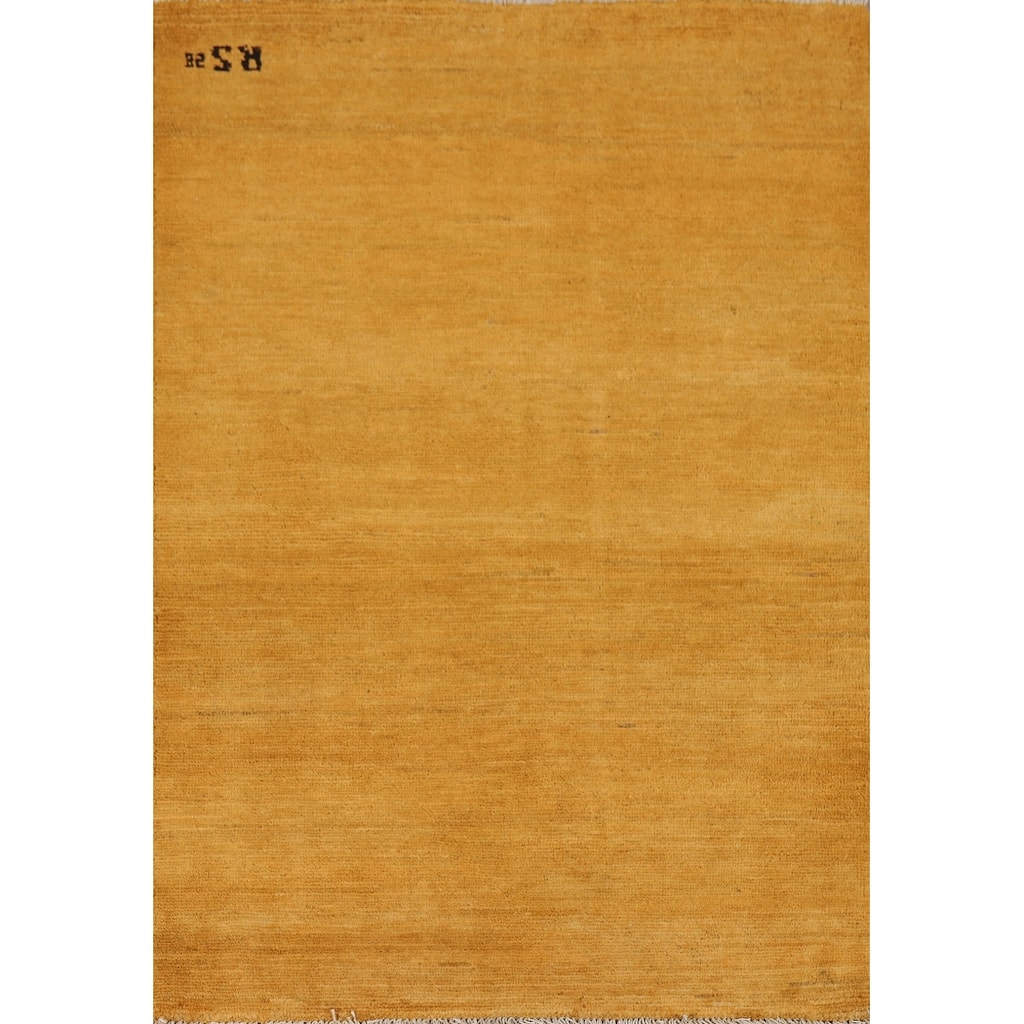 Gold Gabbeh Modern Foyer Rug Handmade Wool Carpet - 2'9"x 4'0"