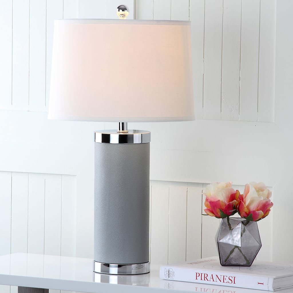 SAFAVIEH Lighting Karie 26-inch Leather Column Table Lamp (Set of 2) - 14"x14"x25" - 14"Wx14"Dx25"H