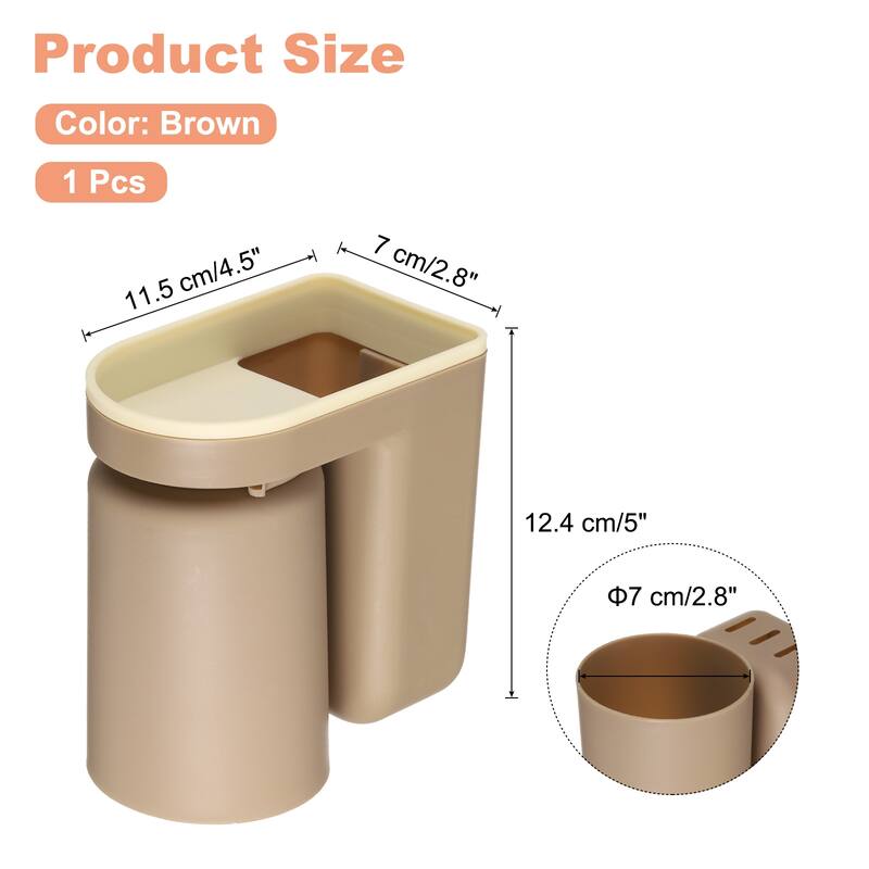 Stick-on Toothbrush Holder with Cup for Bathroom - Brown