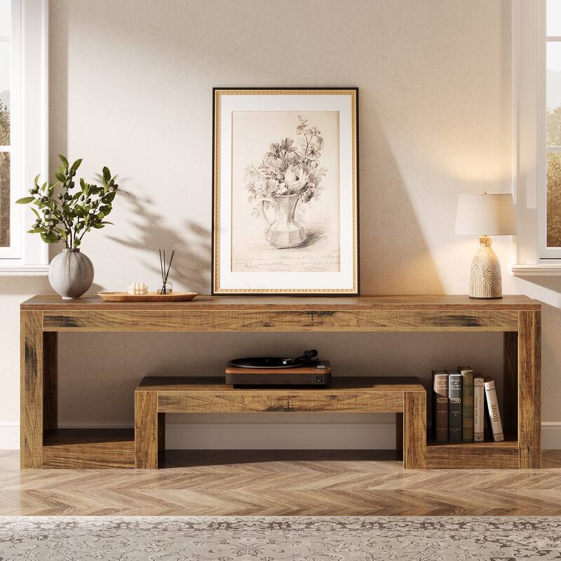 63" TV Stand, Farmhouse Entertainment Center with Storage, Brown