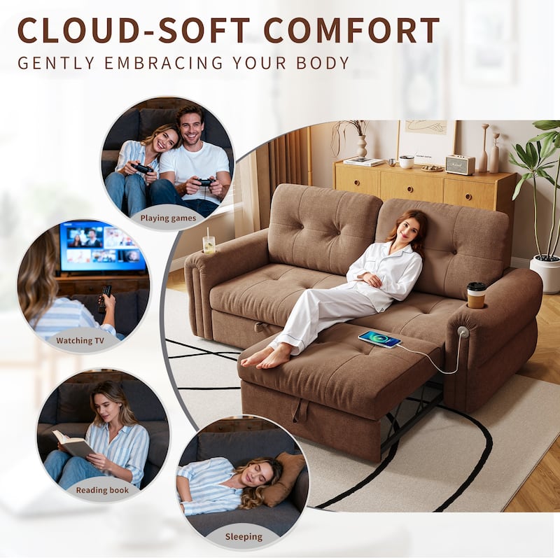 GDFStudio - Chenille Convertible 2-Seater 74" Sofa Bed