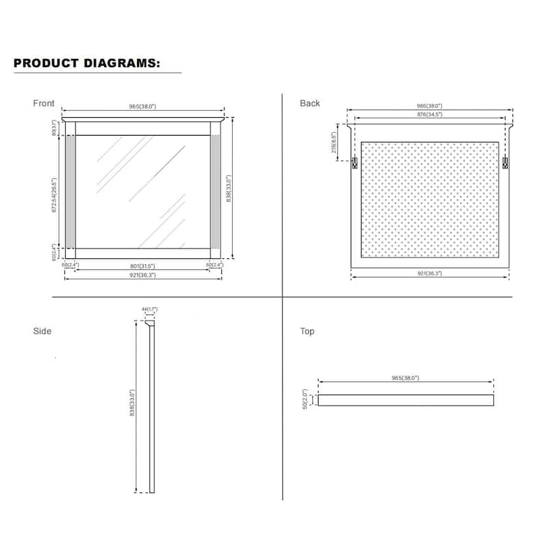 Modern 38" W Bathroom / Vanity Mirror