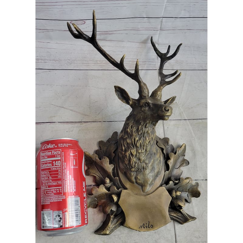 Deer Buck Stag Wall Mounted Bust Head Coat Of Arms Plaque Bronze Metal Sculpture