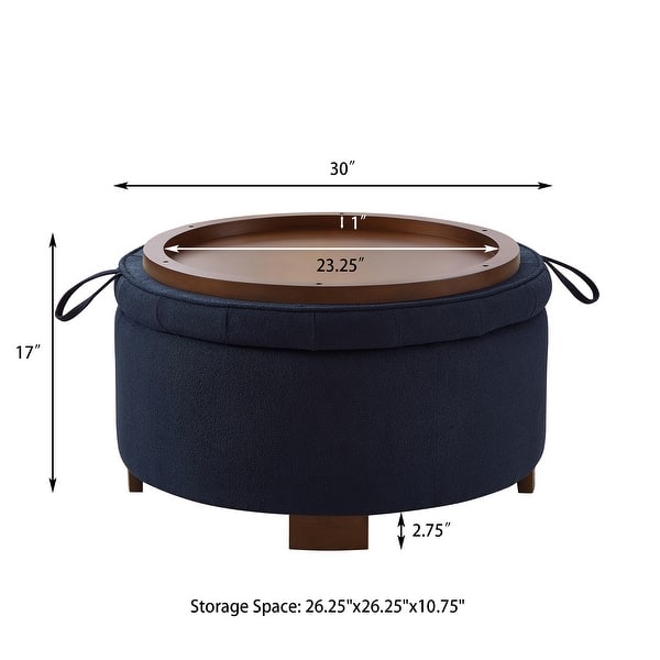dimension image slide 0 of 10, 30" Round Boucle Storage Ottoman with Reversible Tray Lid & Wood Legs