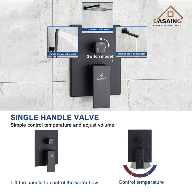 1-Handle 3-Spray Pattern 10 in. Wall Mount Shower Set Shower Head, Tub and Shower Faucet - 10 inch