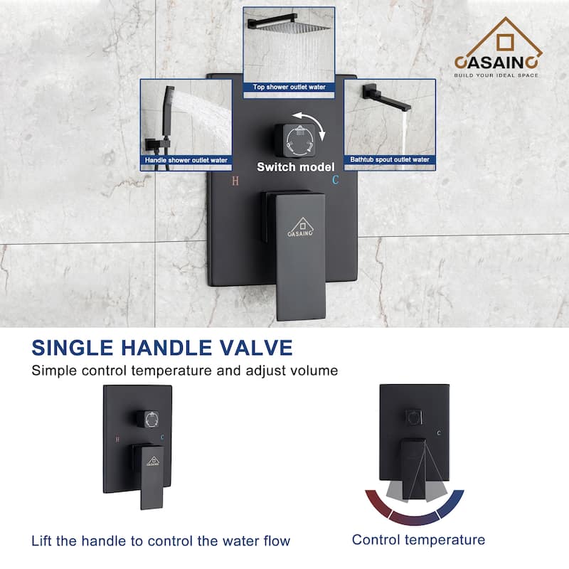 1-Handle 3-Spray Pattern 12 in. Wall Mount Shower Set Shower Head, Tub and Shower Faucet - 12 inch
