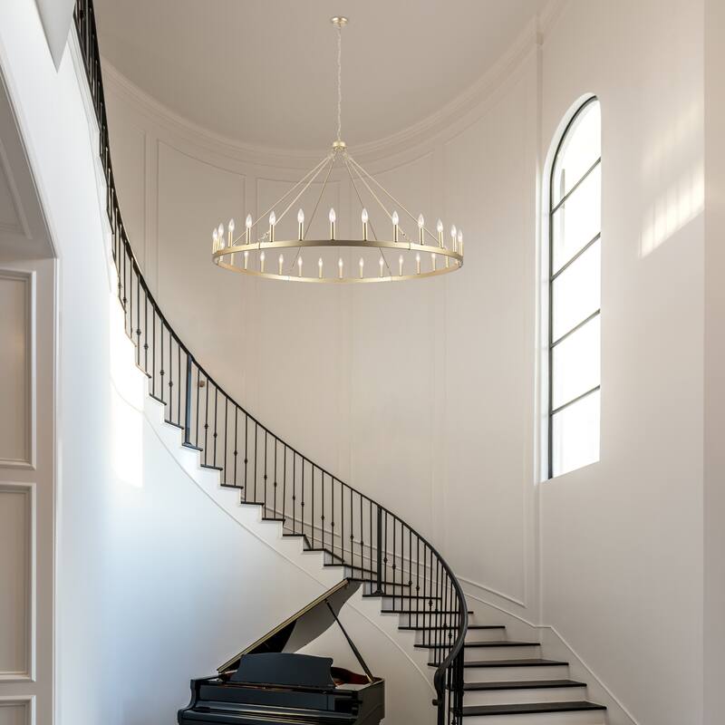 Vyolette 60 in. 30-Light Extra Large Farmhouse Round Wagon Wheel Chandelier, Classic Dining Room Living Room Chandelier