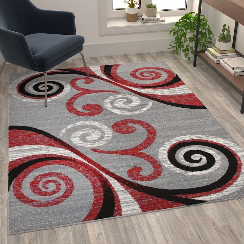 Modern Distressed Swirl Abstract Style Indoor Area Rug