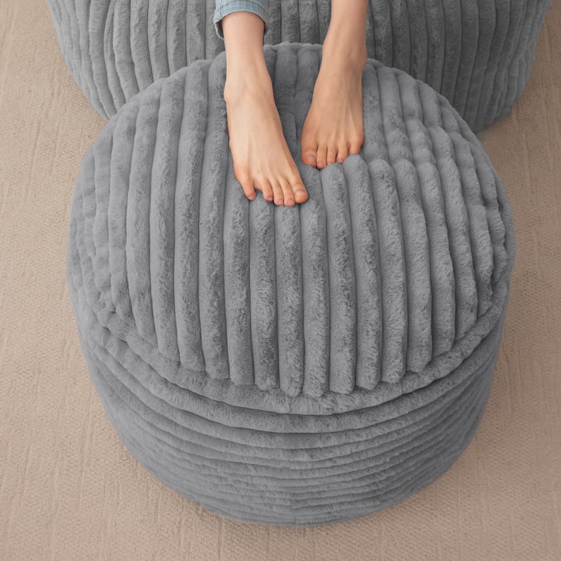 Round Corduroy Pouf Ottoman 20-inch/26inch - 26"D x 26"W x 18"H - Grey