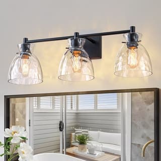 Starsky Mid-Century 3-Light Bathroom Vanity Light with Hammered Glass