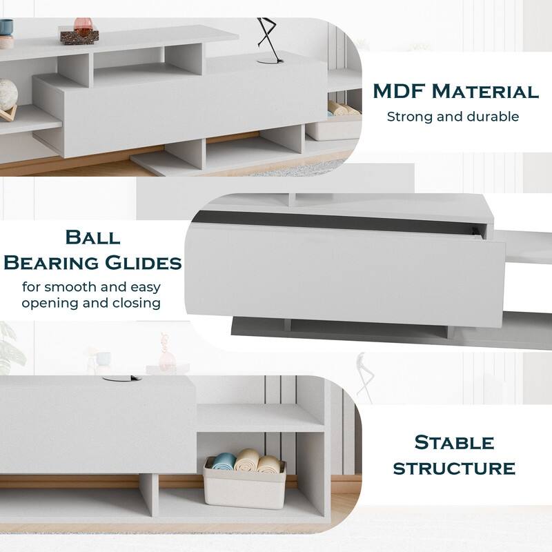 Surrey Multi-functional 60-Inch Modern Wood TV Console with Drawer, Book Case and Open Shelves in Stained Wood Finish